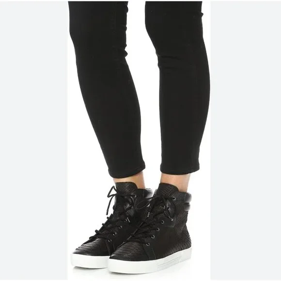 Joie Shoes Joie Black Devon Snakeskin High Top Sneakers Size